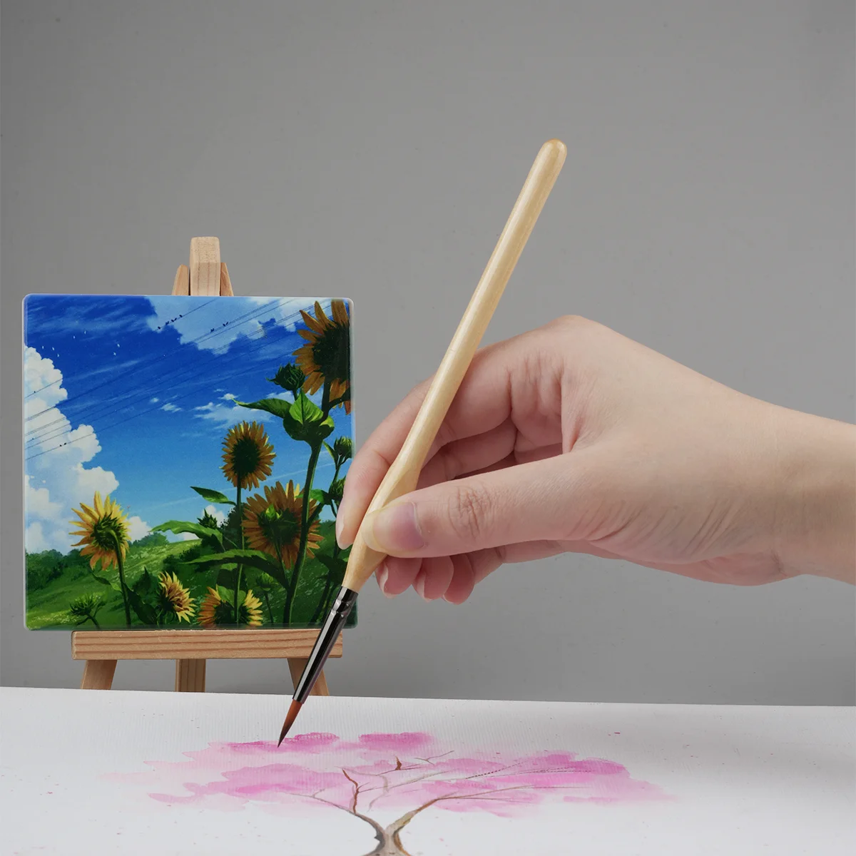 Professional Fine Line Oil Acrylic Painting Art Supplies Artist Paint Brush Set Drawing Pen With Nylon Hair Natural Wood Handle