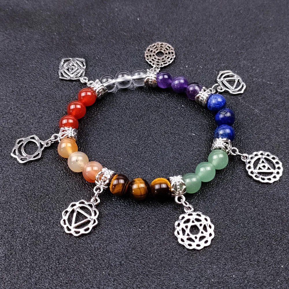Natural originality healing crystals elastic beaded seven chakras yoga energy stone