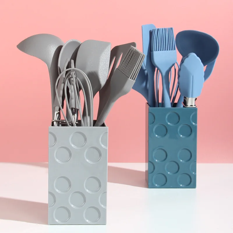 Pink Color Lovely 7 8 Pcs With Holder Baking Cooking Kid Utensils Set Silicone Mini Small Size Children Kids Kitchen Utensil Set