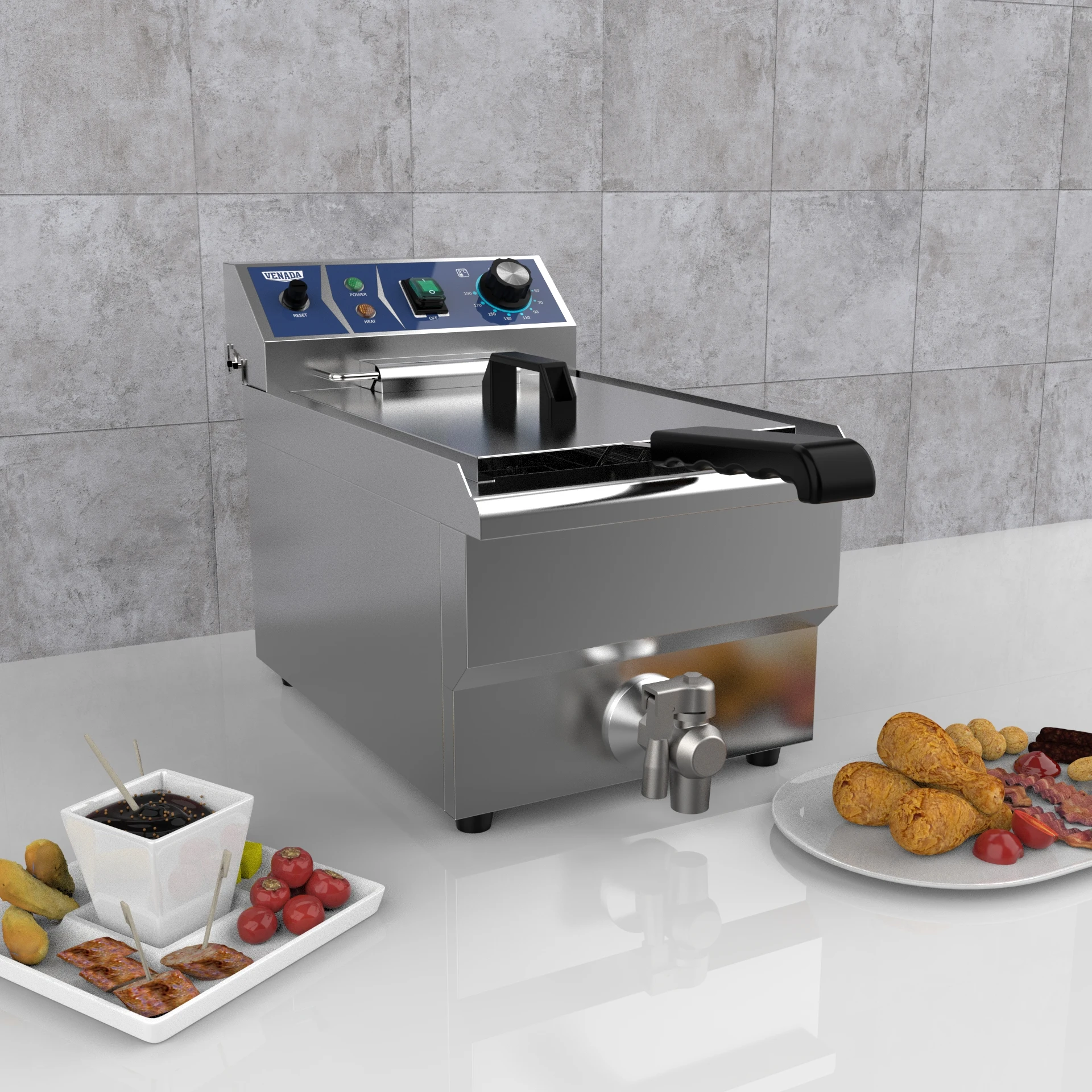 Customizable Best Quality 10L+10L Double Tanks Commercial Catering Counter Top Deep Fryer with Hood