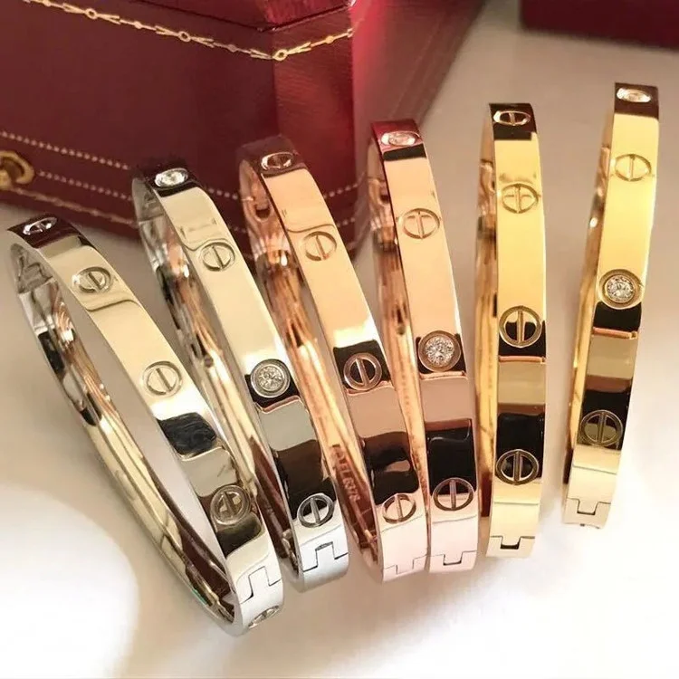 Carti Love Couple Screw Popular Luxury Designer Famous Brand Gold Plated Titanium 316L Stainless Steel Zircon Bangle Bracelet