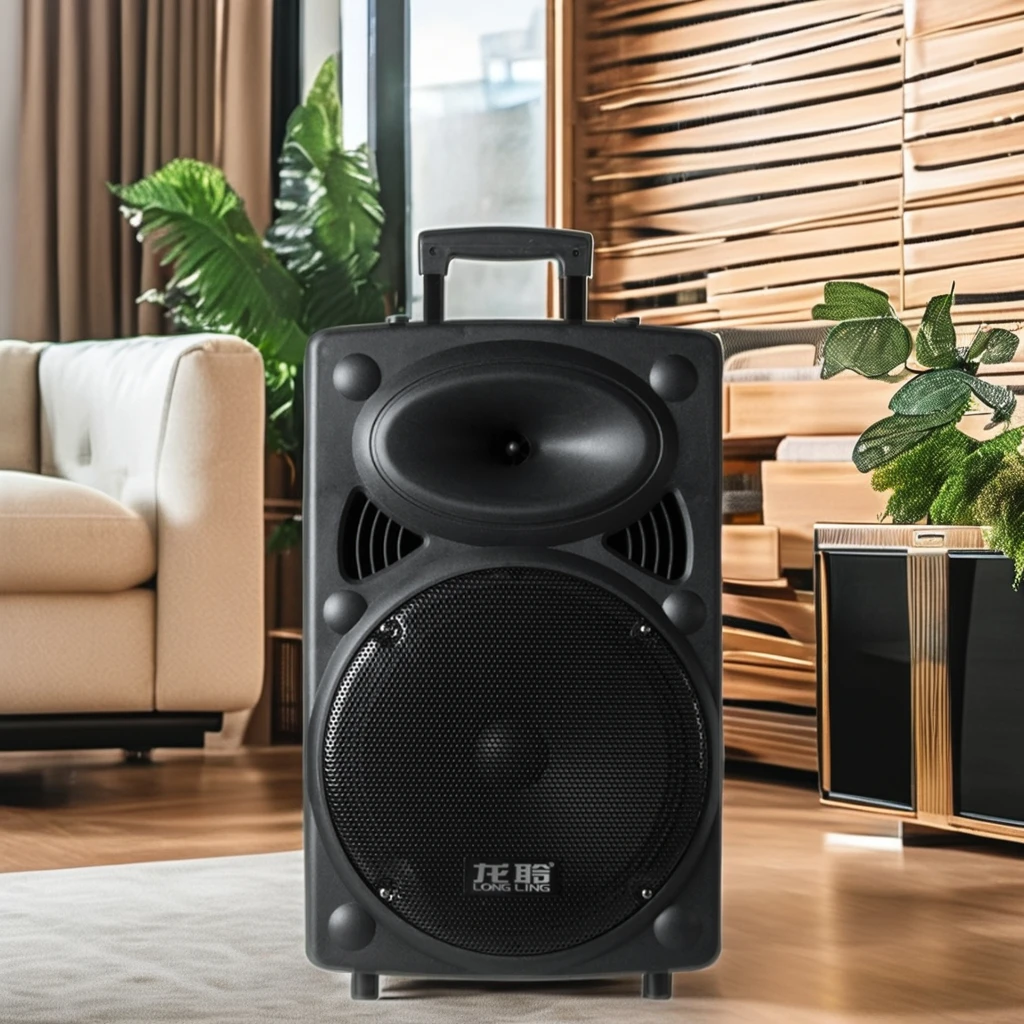 K2 12-Inch Portable Plastic Trolley USB Charged Active Subwoofer with Microphone for Karaoke Party for Home Use