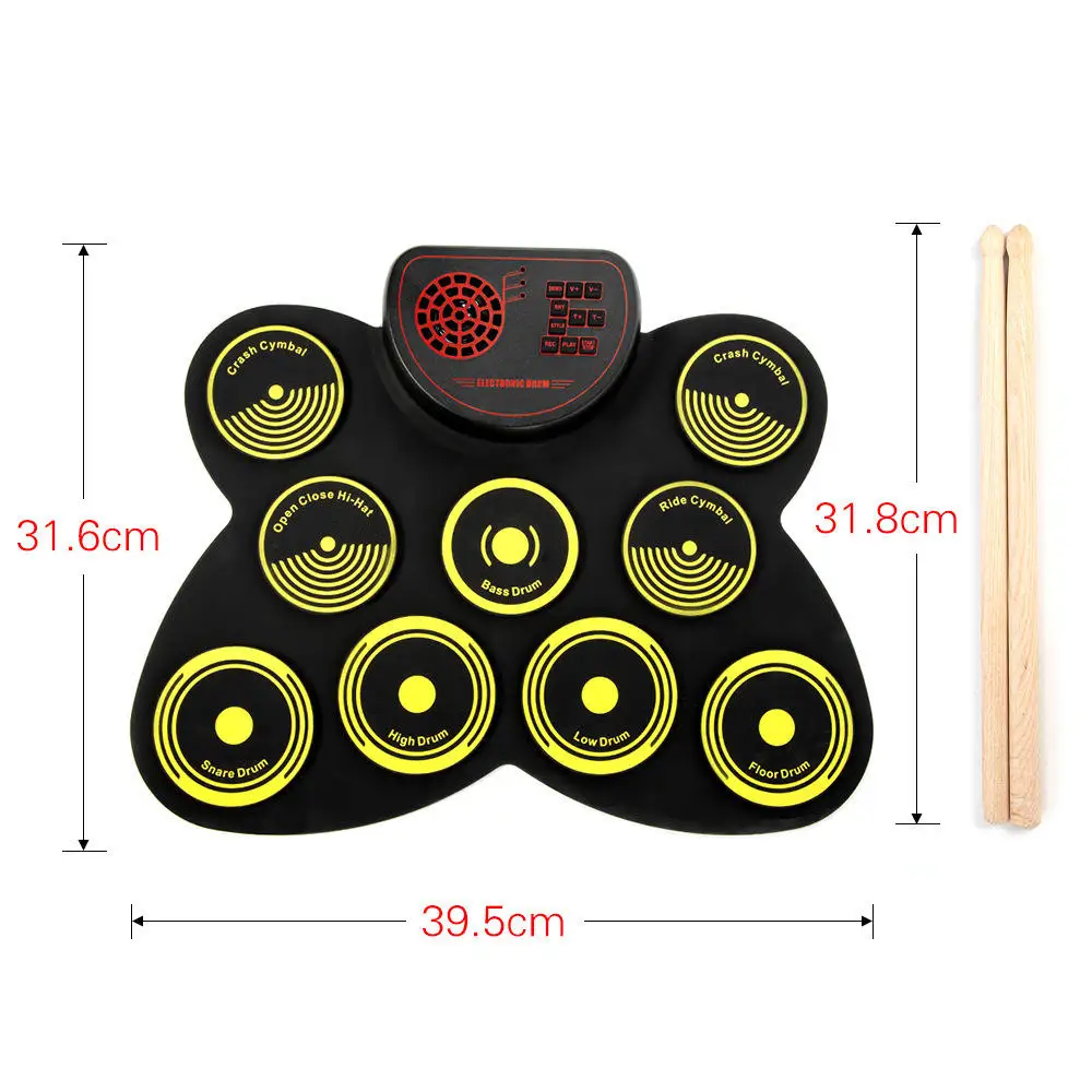 YIZHI Colorful Electronic Drum with Speaker Kids Musical Instrument Environmental Silicone Hand-rolled Digital Drum