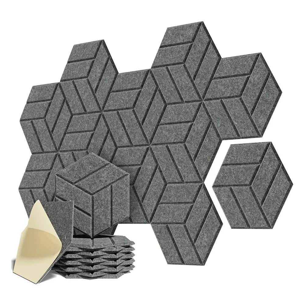 12 упаковок 14X13 дюймов шестигранные декоративные звукопоглощающие клейкие Полиэстеровые акустические фетровые настенные