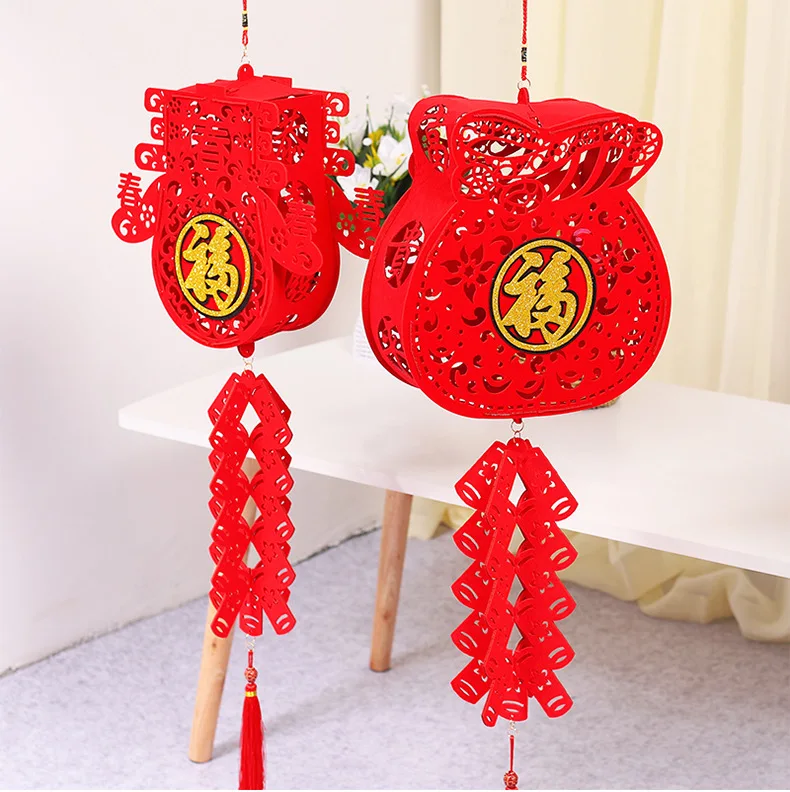 
Chinese Non-woven Felt Fabric Hanging Lantern for New Year Decorations 