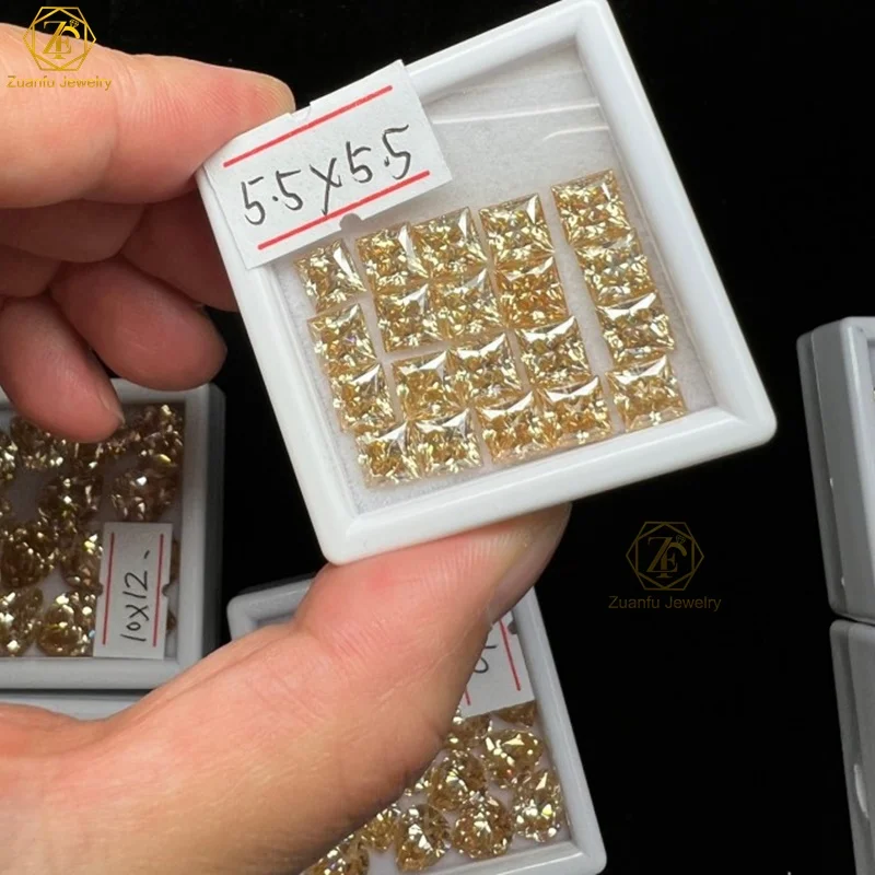 Zuanfo Gems Pink Yellow Blue Red Green Multicolor Square Moissanite Stone Princess Cut Loose Moissanite Factory Price