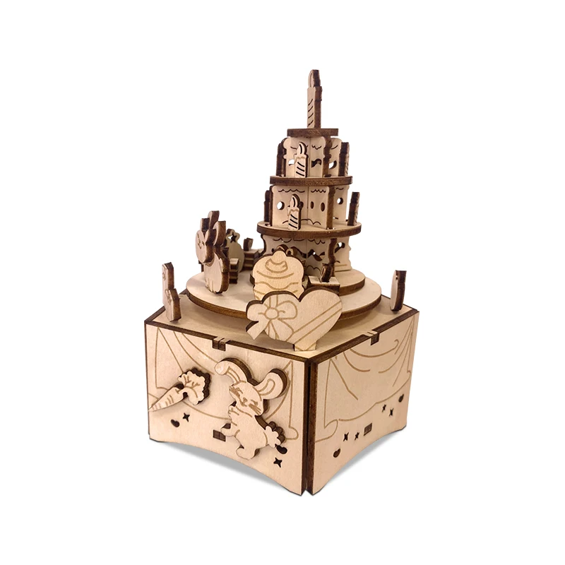Y-TOP Custom Rabbit Birthday Party Mechanical Music Box 3D Puzzle Wooden Music Boxes DIY Assembly Craft