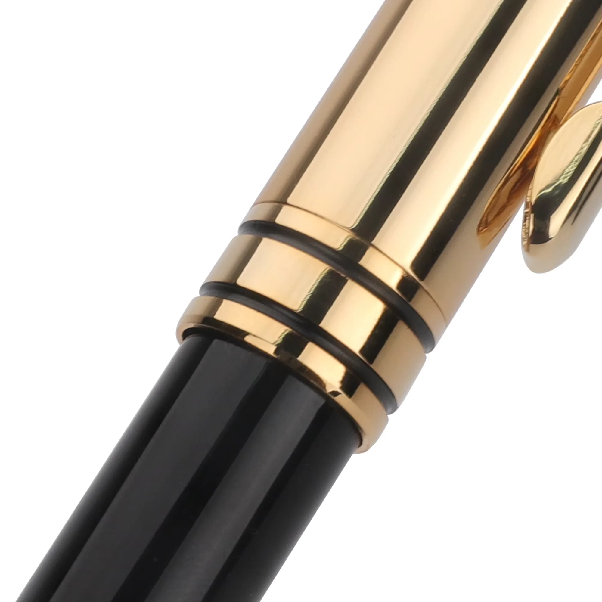 Cheap Dome Cap Metal Ballpoint Pen with Gloss Black Lacquering Gold Trim For Sale