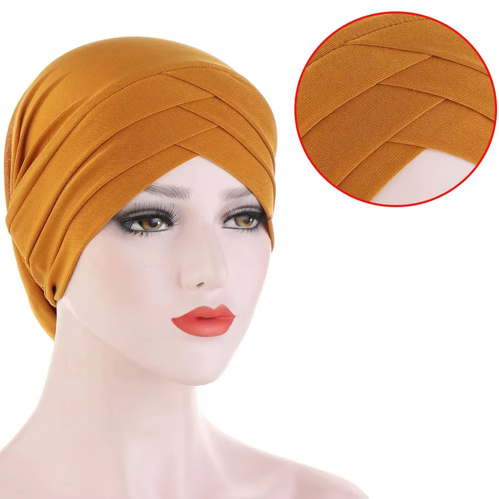 Yomo new elastic fabric has three crossed Indian hats on the forehead that can hide hair a headscarf and a bottom hat