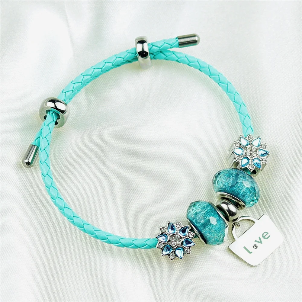 OYA Pre-sale fashon diy charm genuine leather  bracelet letter envelope charm leather cord bracelet women