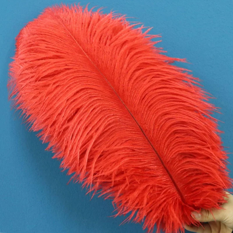 wholesale cheap large white 40-45CM  Ostrich Feathers High Quality Multi-Color Smooth Fluffy fabric faux ostrich feather red