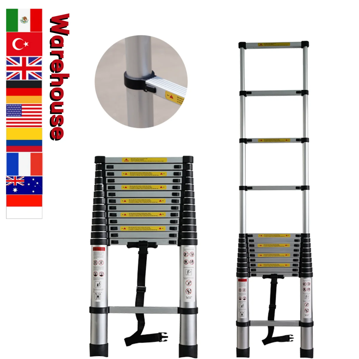 Lightweight EN131 Small Ladder Foldable 1.8m Telescopic Step Aluminum Ladder With Non-Slip Feet