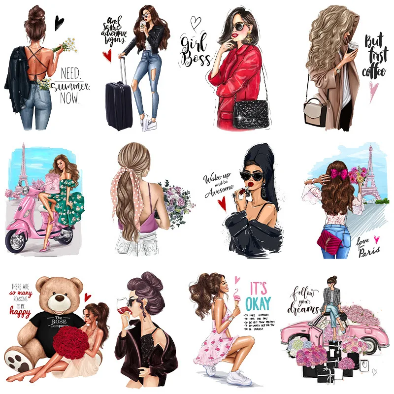 Hot Sale Washable Women Plastisol Heat Sticker For Clothes Fashion Girl Printing Transfer For T-shirt Decals