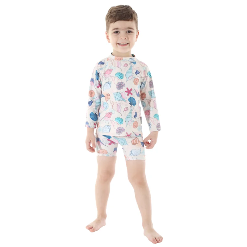 Private Label Logo Surf Custom Child Boys Long Sleeve Sleeves Rashvest & Elastic Waist Short Set Rash Guard Rashguard Swim Set