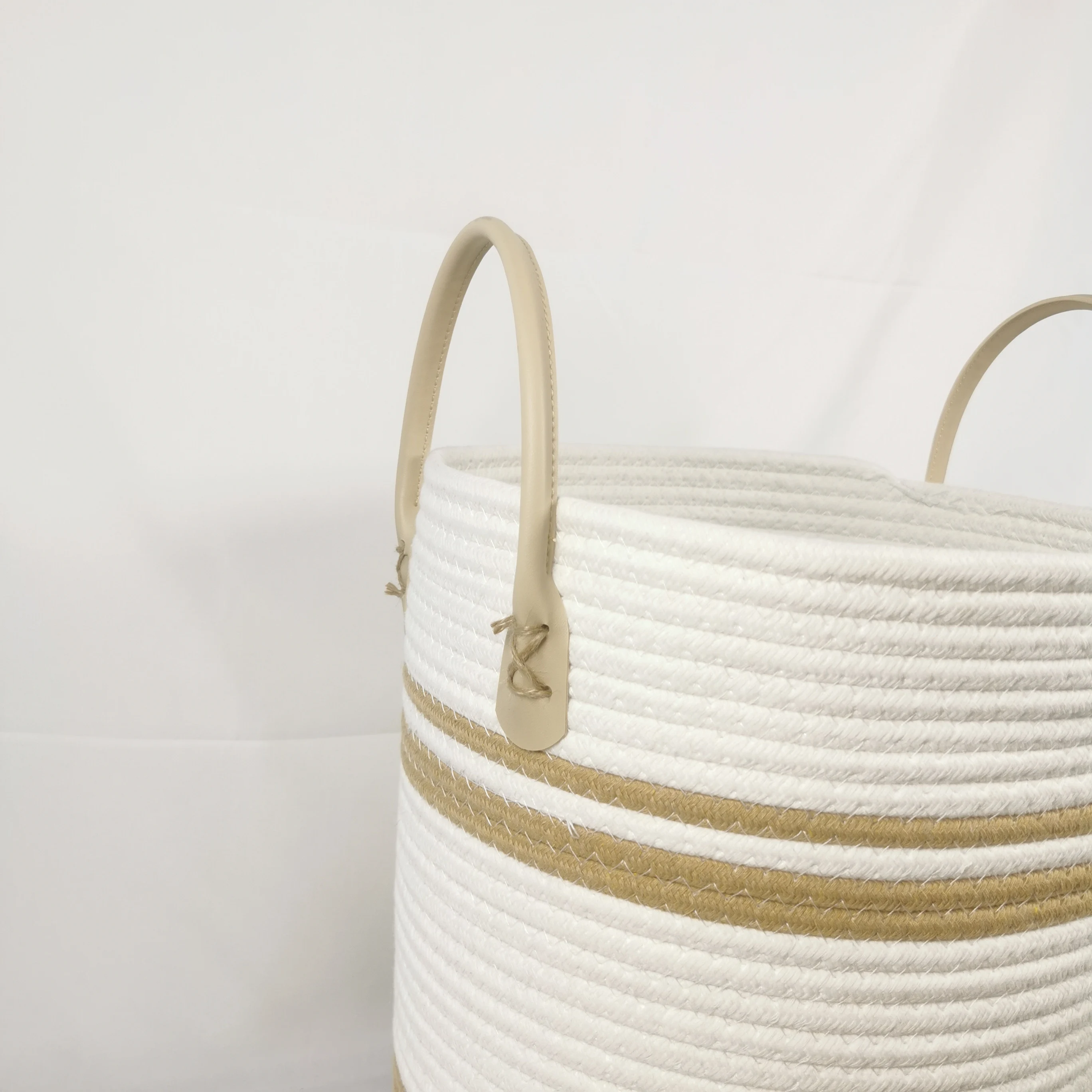 Home Decoration And Storage Woven Cotton Rope Storage Basket With Handles
