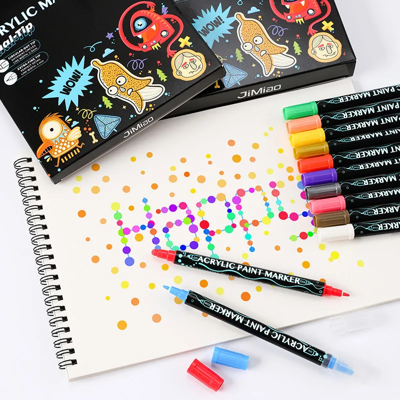 High quality non toxic Glass Wood draw pen metallic color dot tip Water Based Double Head Acrylic Paint Marker Pens For children