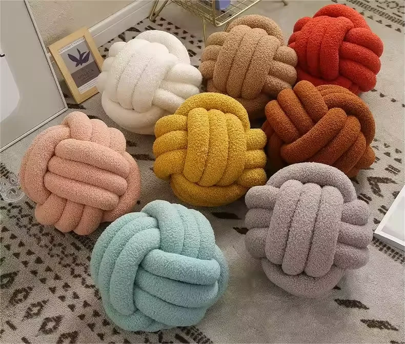 Оптовая продажа модная бархатная круглая подушка с красочным узлом мягкая