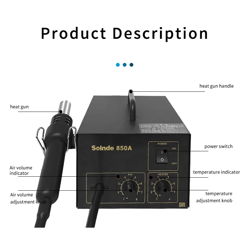 850A heissluftstation estacion de calor y soldadura Hot Air SMD Rework Digital Desoldering And Soldering Station