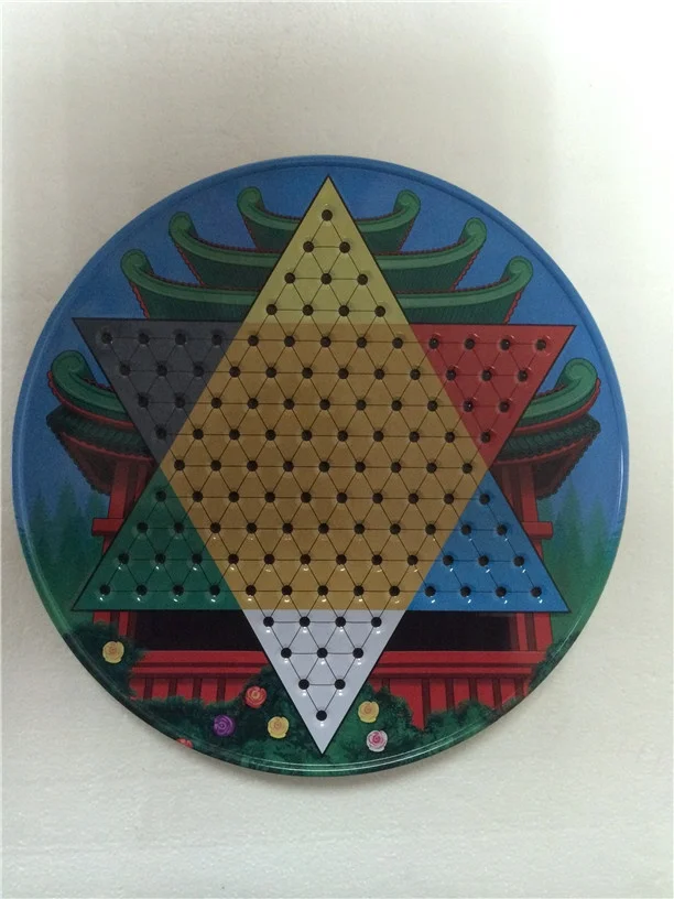 Wooden Chinese checkers tin box metal board game checkers and chinese checkers puzzle game