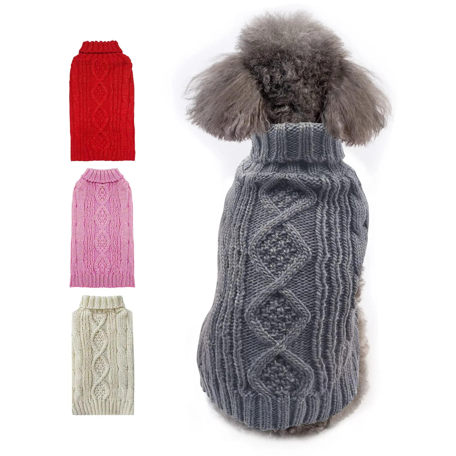 2023 custom Golden Thread Turtleneck Dog Cable Knit Pullover Pet Sweater Dog Sweaters for Cold Weather