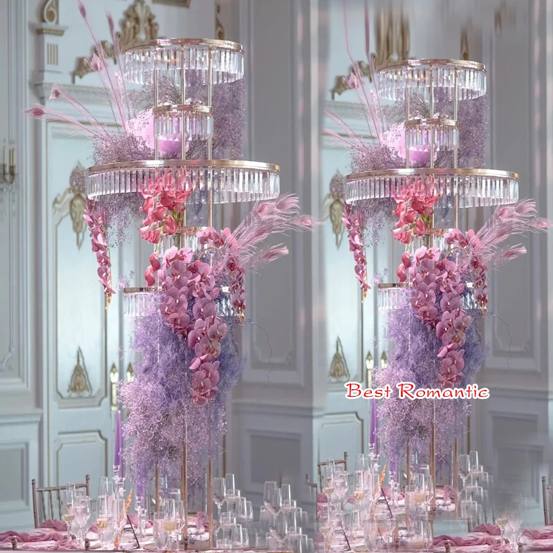 Luxury Wedding Props Flower Arrangement Crystal Pendant Runway Road Lead Stage Center Stand