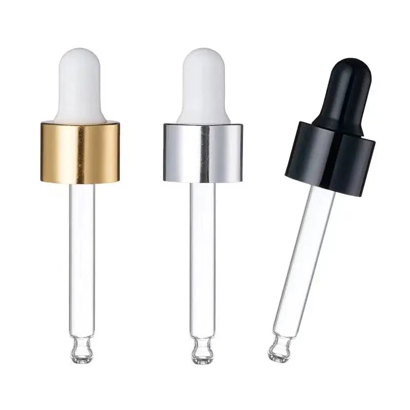 20/415 20/400 20/410 Aluminum Dropper Pipette Gold Silver Serum Dropper Screw Cap With Glass Straw Plastic Droplet