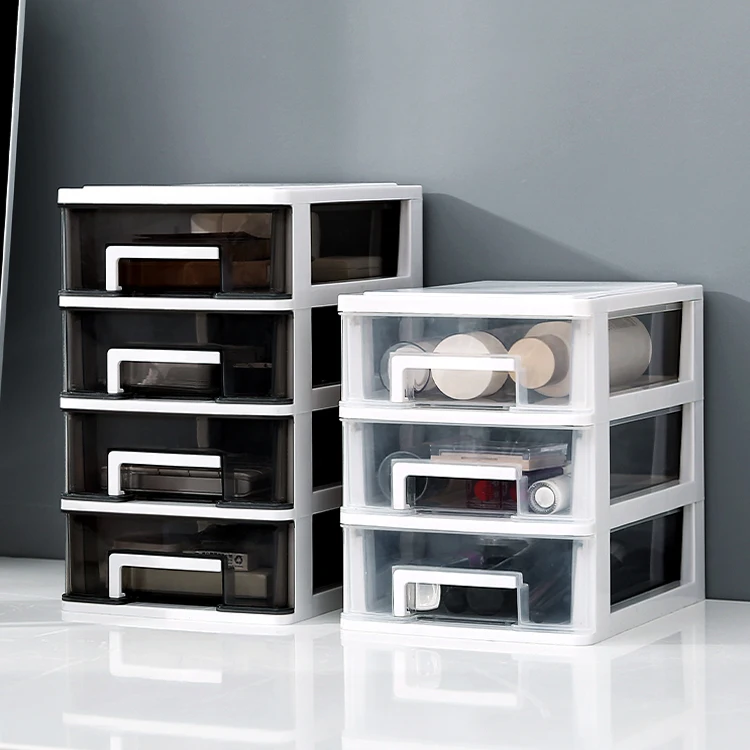 Stackable Transparent Drawers Desk Organizer Small Multifunction Plastic Storage Cabinet