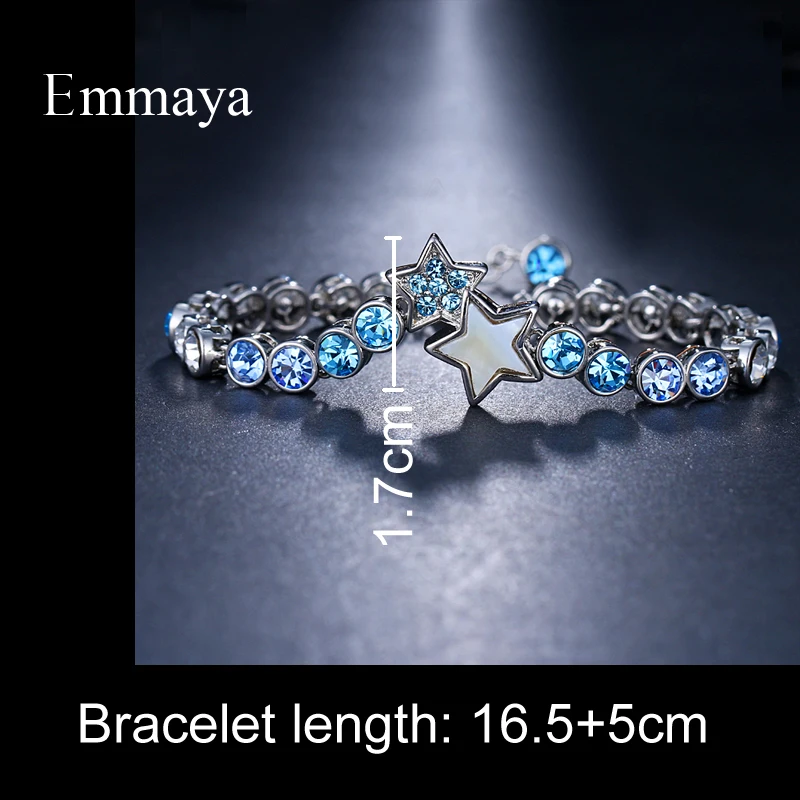 EMMAYA Fashion Romantic Star Blue Stone Cubic Zircon Silver Plated Elegant Bangle Bracelet for Women Bridal Wedding Jewelry Gift
