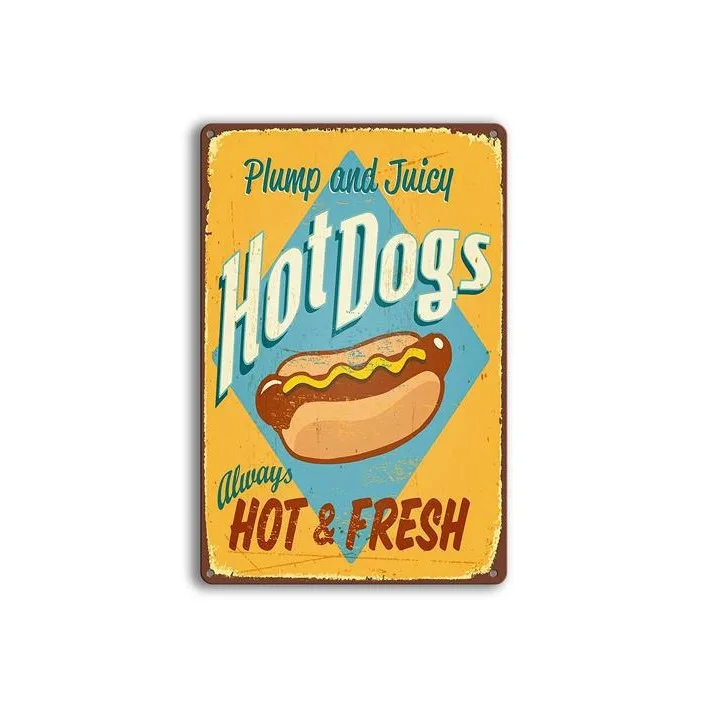 Hanging Wall Metal Decoration Vintage Hot Hamburger Shop Iron Sheet Decoration Painting Signs Metal Tin
