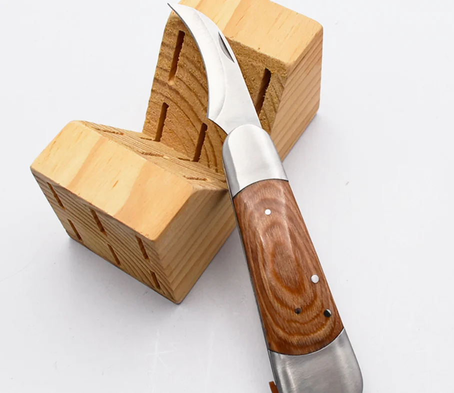 Hot sell New design pakka wood handle stainless steel cutting knife mushroom knife with brush