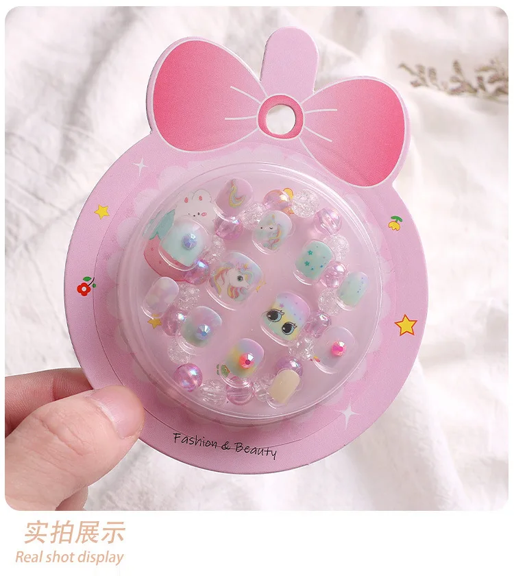 12 Pcs Press on Nail Full Cover Artificial Children Nails Lovely Gift for Children Little Girls Kids False Nail