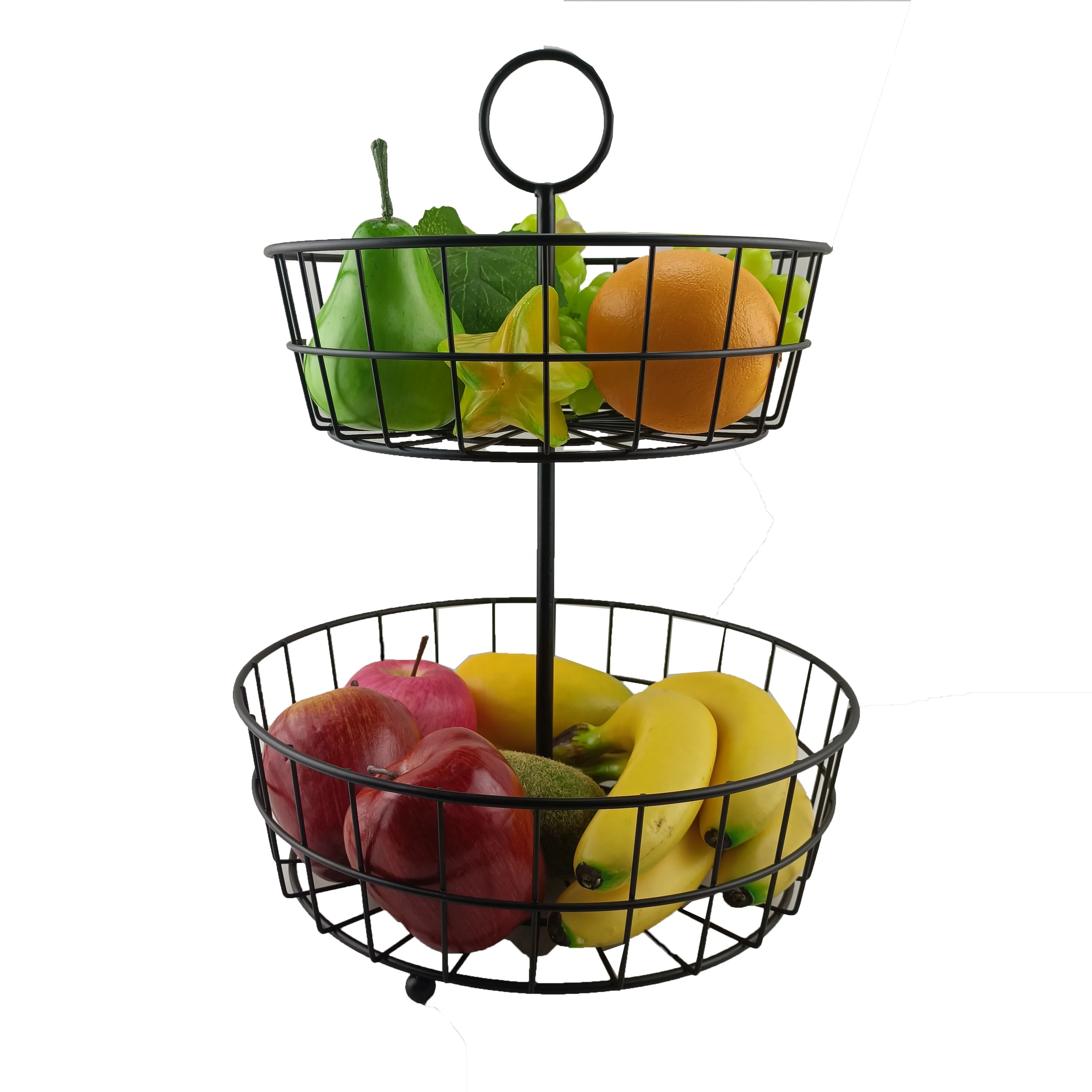 2 Tier Fruit Basket,  Metal Fruit Bowl Vegetable Organizer,  Large Capacity Home Decor Fruit Stand Holder Tray for Bread, Snacks