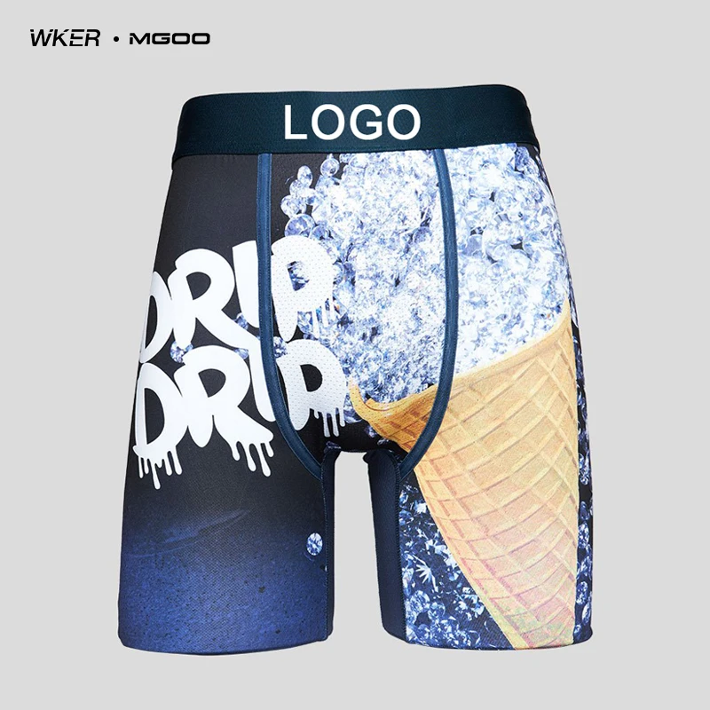 WKER Custom Logo Sexy Mens Underwear New Style Sports Boxer Briefs Breathable Graffiti Underwear