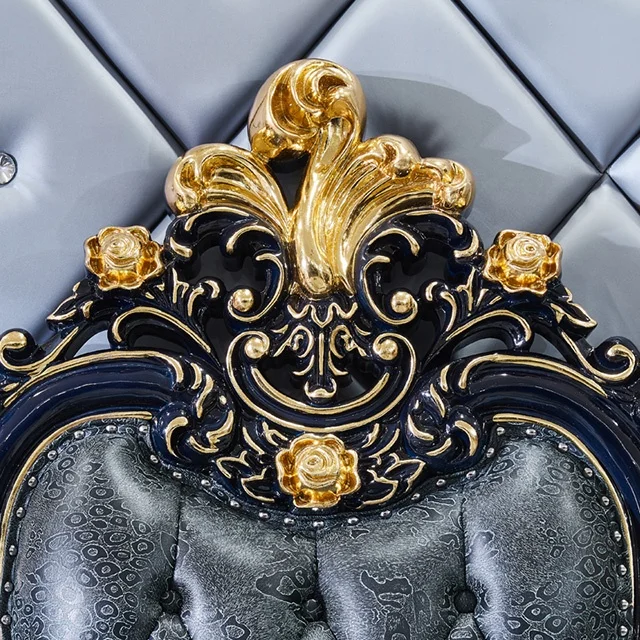 European full solid wood 1.8 master carved Villa leather Bed American double bed 2 m place Princess leather bedroom wedding bed