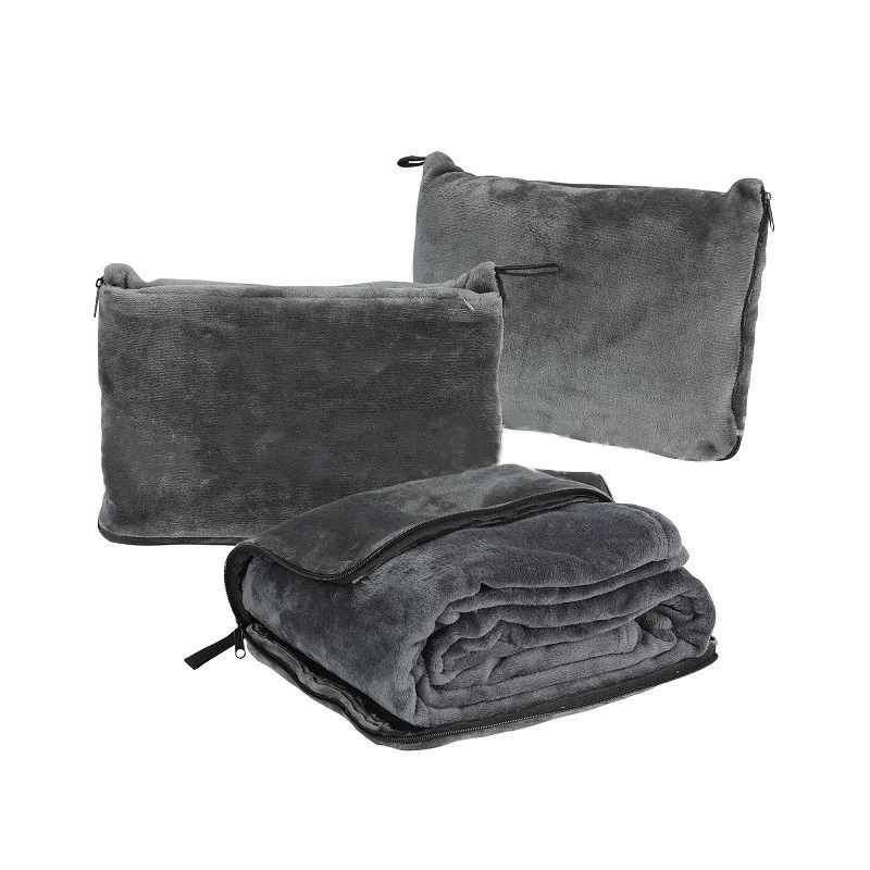 Travel Blanket and Pillow 2 in 1 Airplane Blanket with Soft Bag Pillowcase, Hand Luggage Sleeve and Backpack Clip