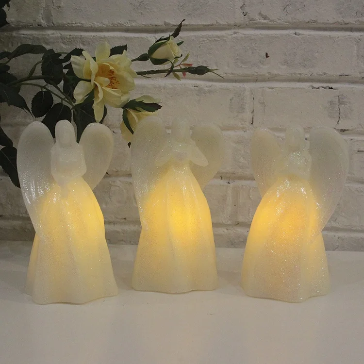 wholesale set of 3 white paraffin wax battery operated christmas decorative flickering flameless angel shaped led candle