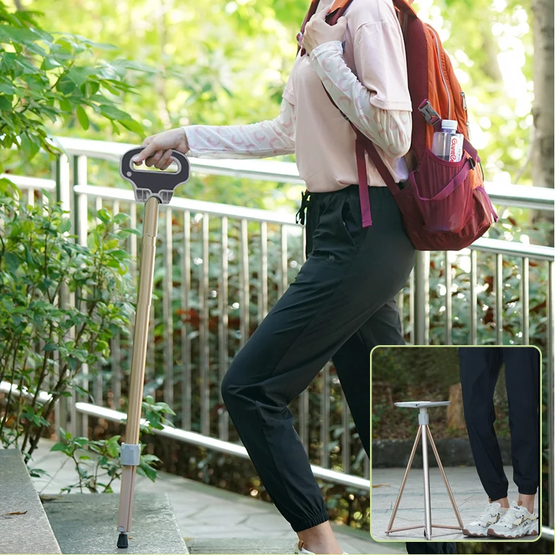 2023 new design  walking cane old people use fold into chair walking stick