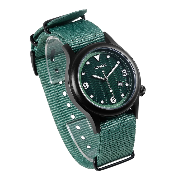 BOMAXE Black Round Case With hip hop Accuracy Solar Watch Movement For Men Sport Watch Analog Function Solar Watch