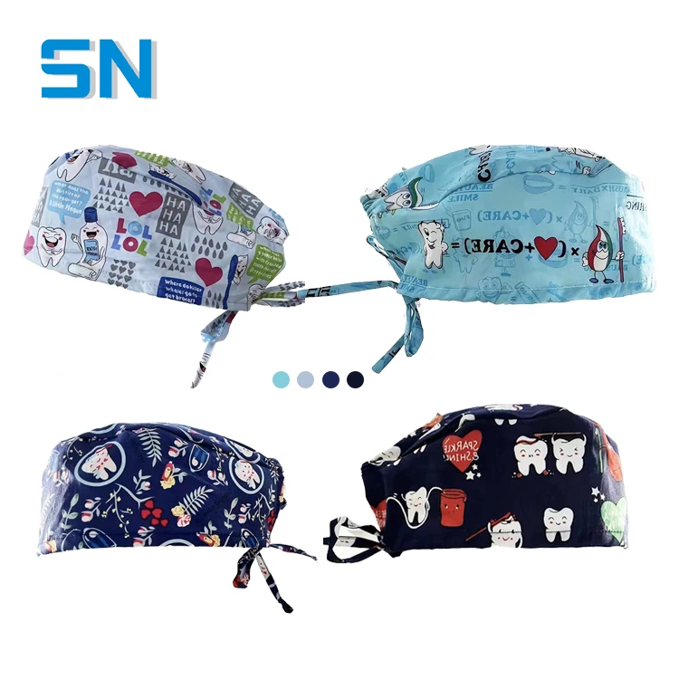 Premium surgical head caps reusable anti dust medical field dental logo cotton medical hat ponytail scrub hat surgical