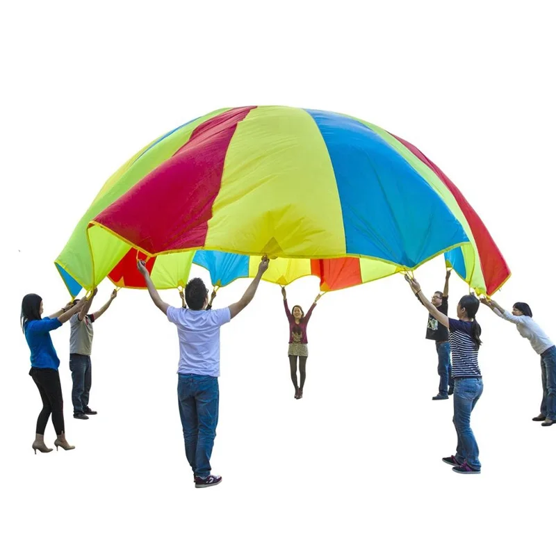 custom kids 6-20ft parachute Handle Rainbow Parachute Children Play Parachute For Physical Education Activity
