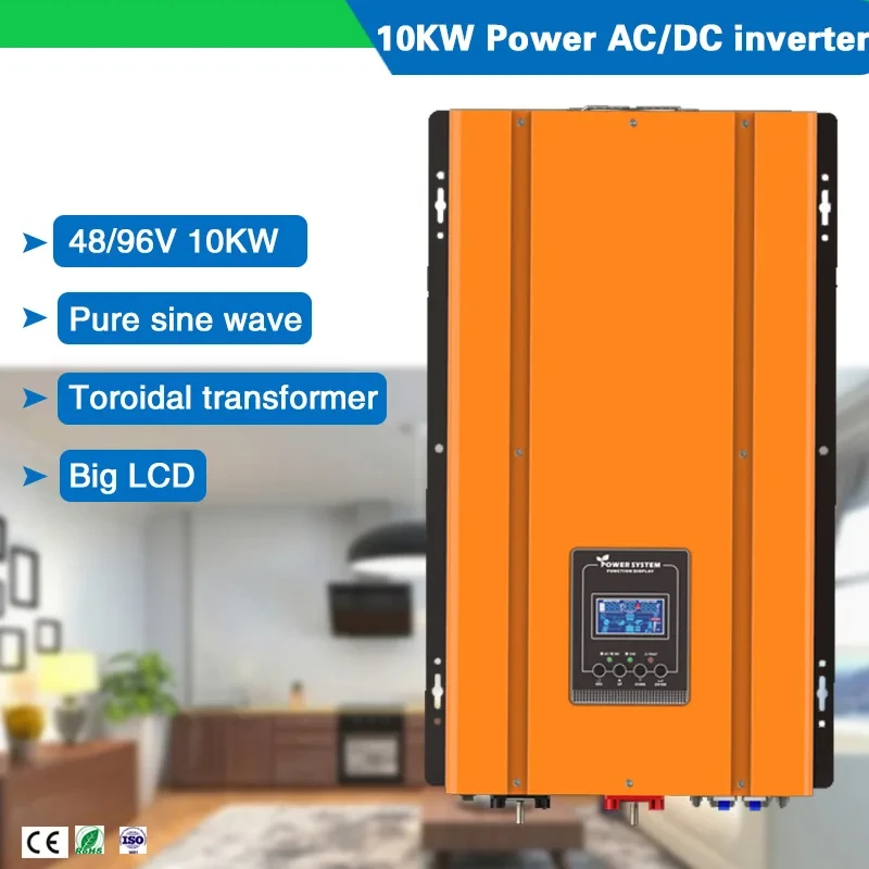 Low Frequency 10000W 48V/96VDC to 220VAC Pure Sine Wave Off Gird Power Inverter with Battery Charger and UI Transformer