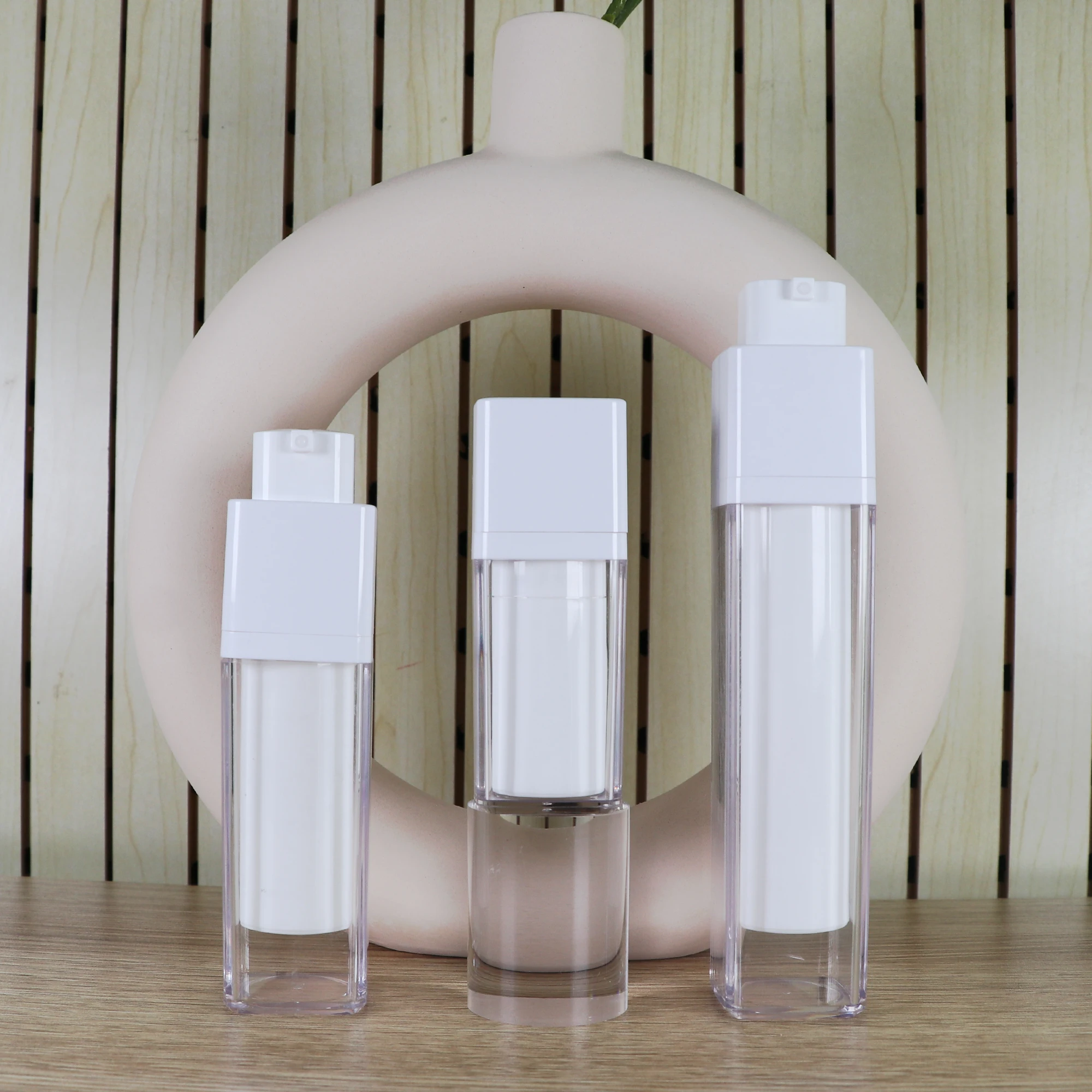 In stock white cosmetic empty lotion containers 30ml 50ml 80ml 100ml  pet airless twist pump bottle