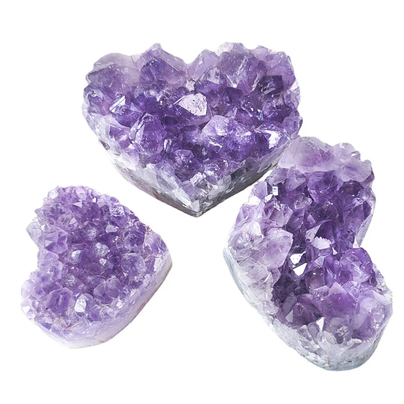 Heart Amethyst Cluster Wholesale Uruguay Amethyst Cluster Love Heart Decoration Energy Stone for Purification
