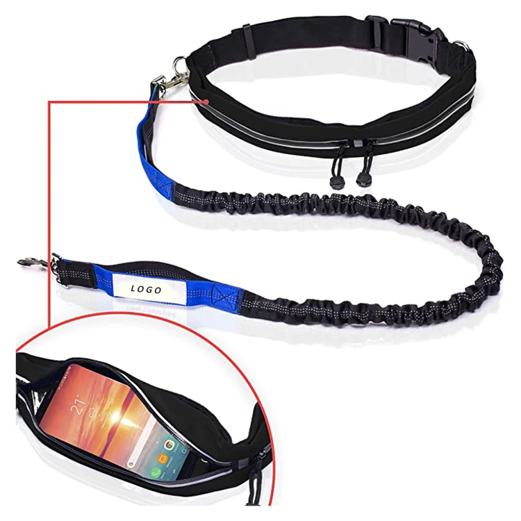 Wholesale Hands Free Bungee Dog Leash with Zipper Pouch and Waist Belt Bag,Dual Handles Reflective Pet Leash for Dogs Running