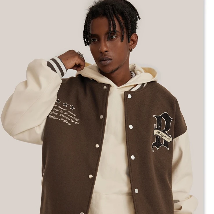 Custom Logo  Embroidered Men Casual Baseball Vintage Letterman Homme Varsity Motorcycles Jacket For Men