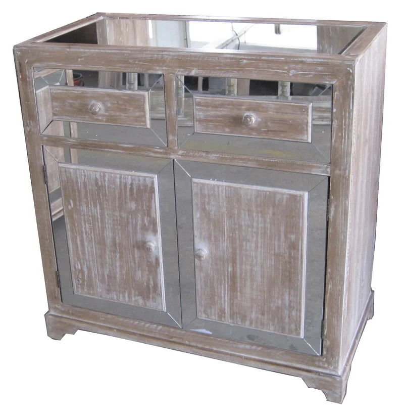
Living Room Classic Vintage Corner Place Storage Cabinet Wardrobe 2 Doors 2 Drawers Wood Mirrored Cabinet 