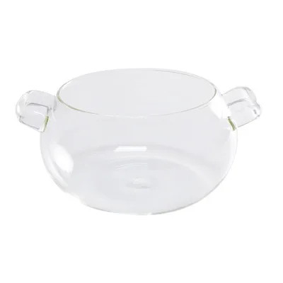 Hand blown large size clear two handle glass glass cooking pans pots