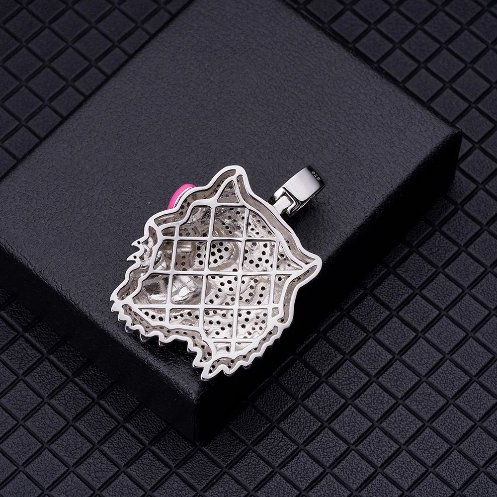 Full Iced Bling Out Black Clear Zircon 925 Hip Hop Style Fashion Design Gorgeous Hot Pink Enamel Jumbo Fierce Tiger Head Pendant