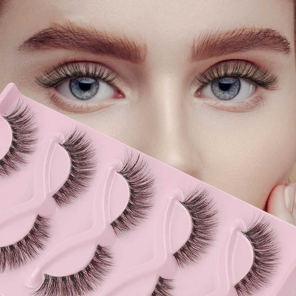 Custom Logo Patent Triangle fiber 3D wispy 18mm faux mink cat eye lash clear band natural full strip eyelash