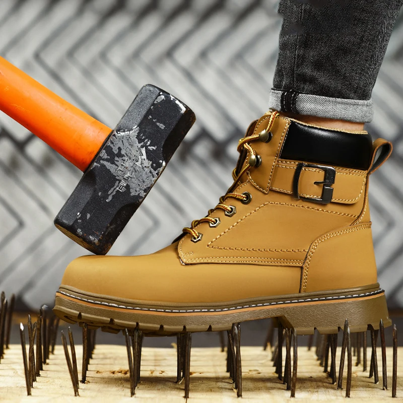 Water resistant leather work boot rubber sole construction oil utility industrial boots